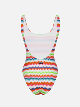 Costume da bagno intero da donna con scollo sulla schiena Lora in maglia raschel