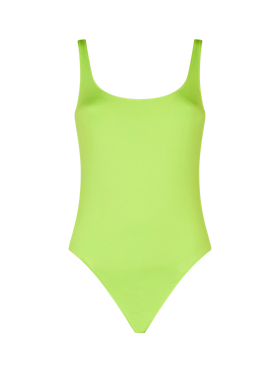 Woman lime one piece swimsuit