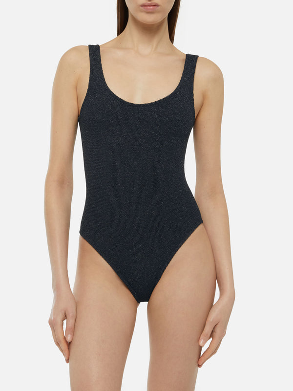 Lora crinkle lurex black one-piece swimsuit