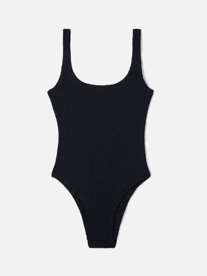 Lora one-piece swimsuit in black crinkle fabric