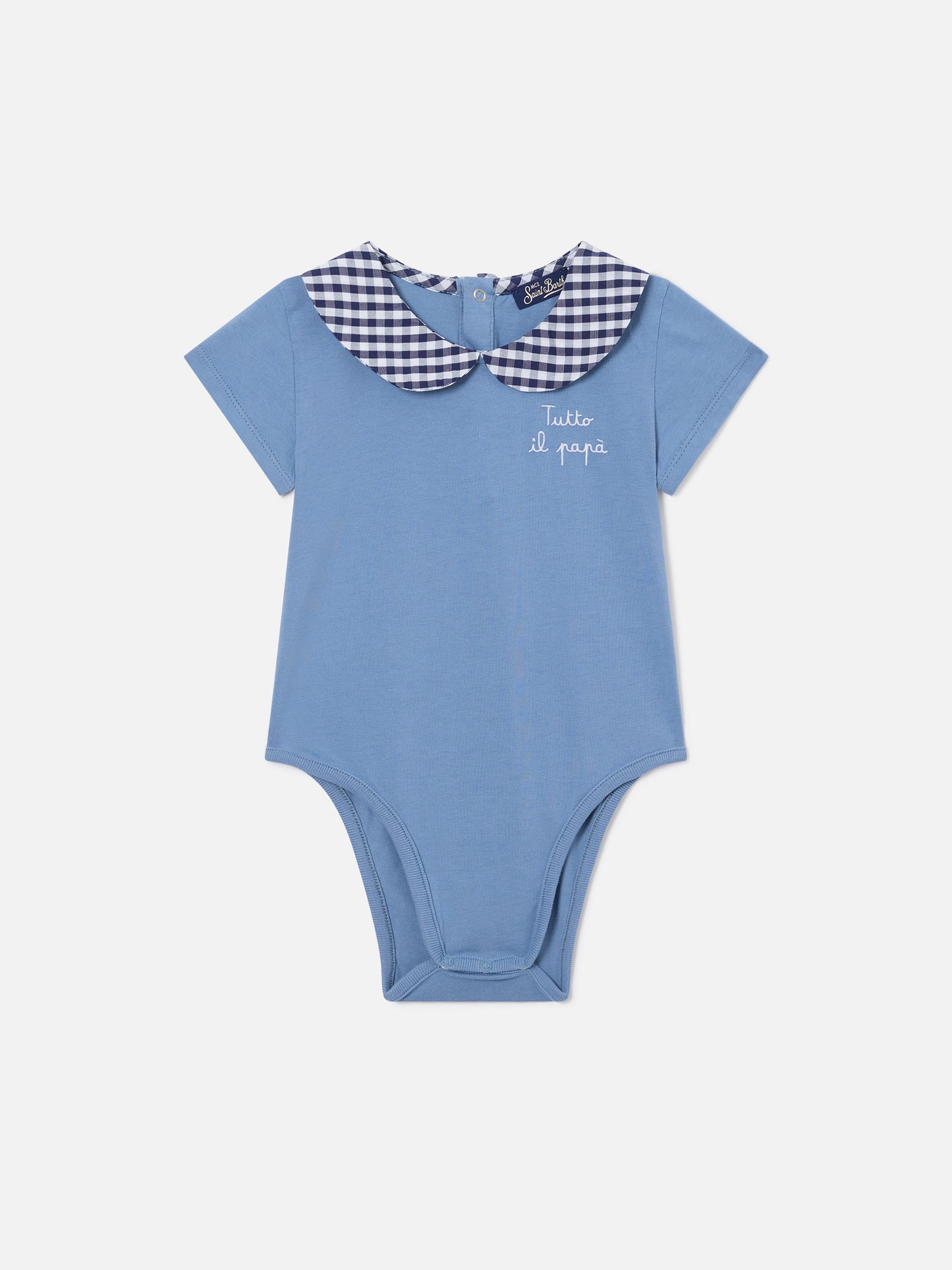 Lou organic cotton blue bodysuit with Tutto il papà embroidery