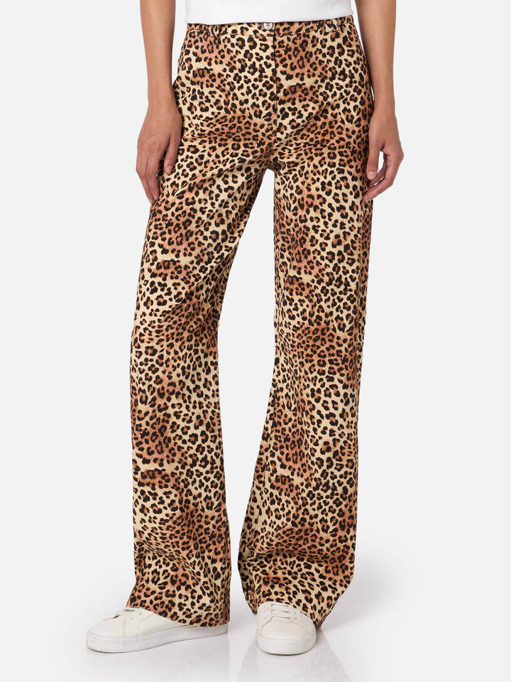 Woman corduroy pants Lisbeth with leopard print