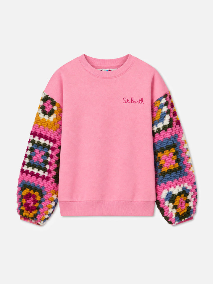 Pink Lumiere Jr sweatshirt with crochet sleeves