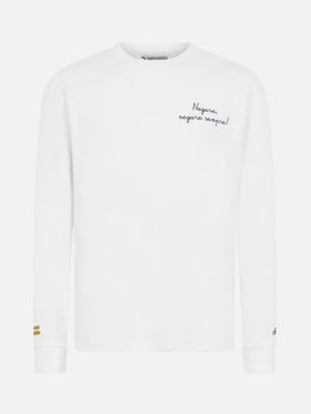Man white t-shirt Luton with Negare, negare sempre! embroidery | VACANZE DI NATALE SPECIAL EDITION