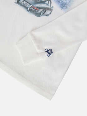 Luton long-sleeve winter cotton T-shirt in white with Cortina 1983 embroidery and Cortina print