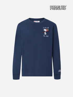 Luton long-sleeve winter cotton T-shirt in blue with St. Barth Ski Club embroidery and Snoopy print | SNOOPY SPECIAL EDITION