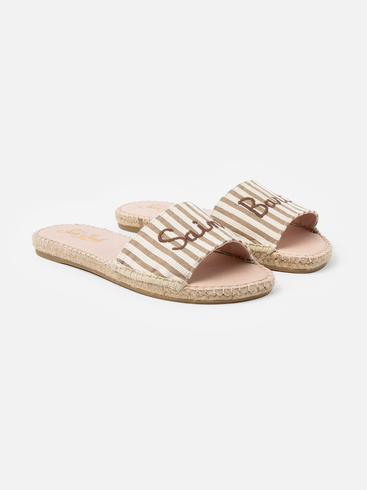 Woman espadrillas mules Luz with Saint Barth embroidery