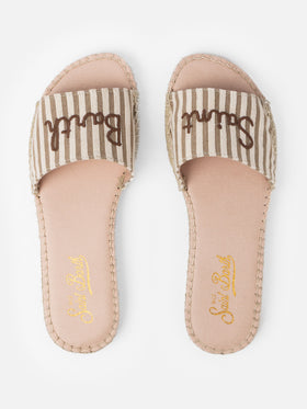 Woman espadrillas mules Luz with Saint Barth embroidery