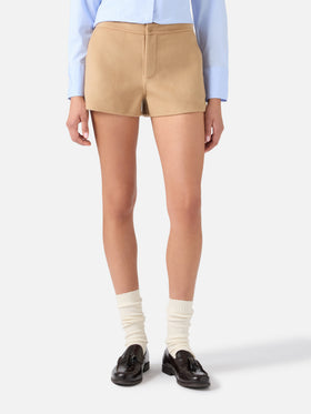 Beige Elva Shorts aus doppellagigem Wollmischgewebe 