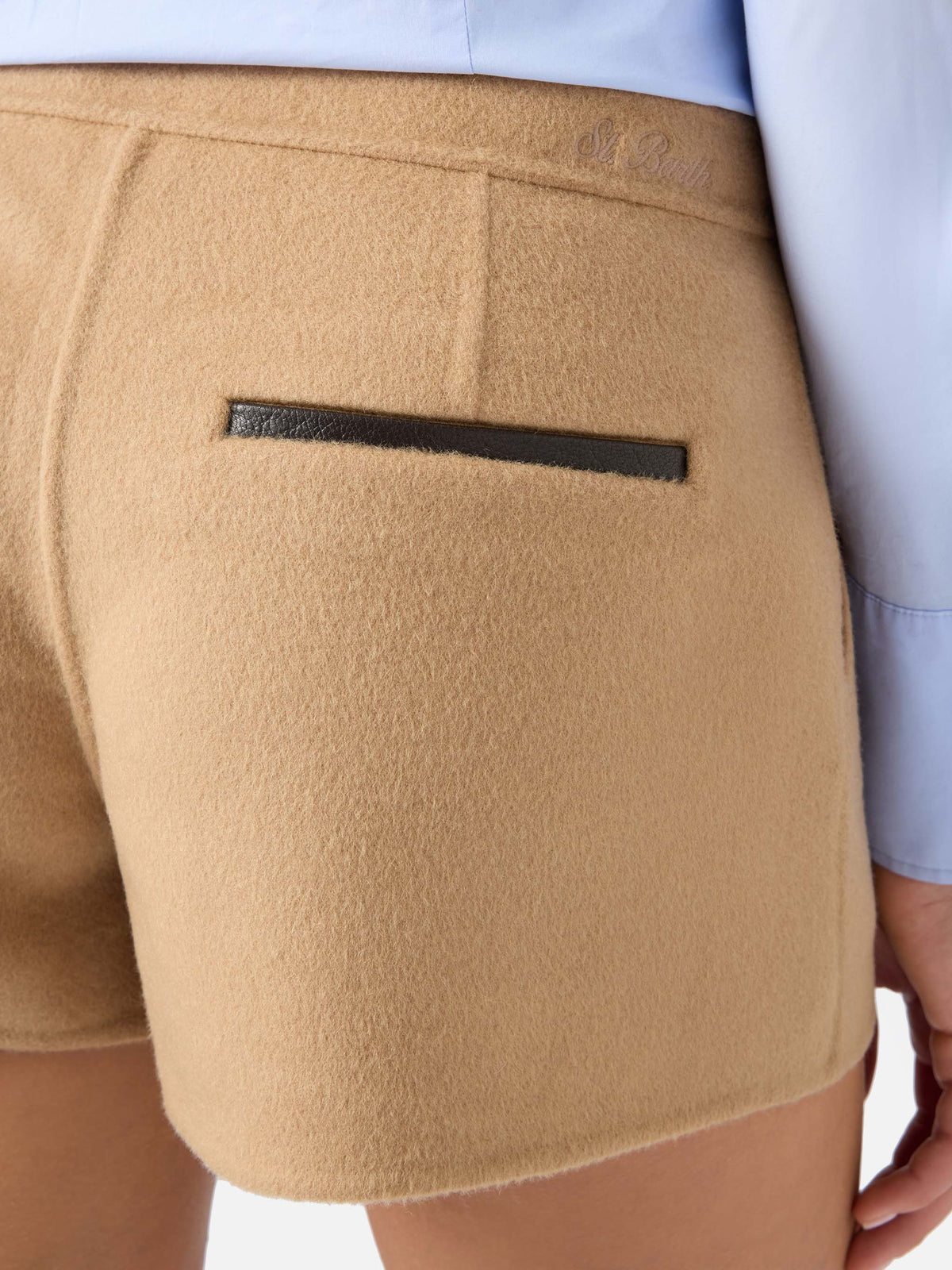 Beige Elva Shorts aus doppellagigem Wollmischgewebe 