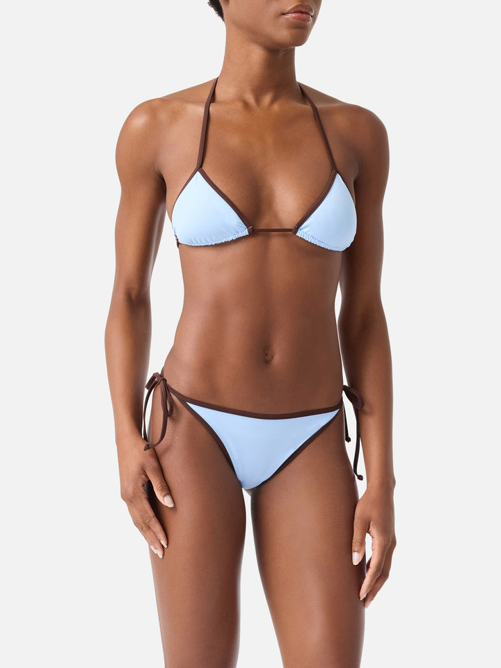Bikini marron Leah Virgo avec finitions contrastées bleu clair 