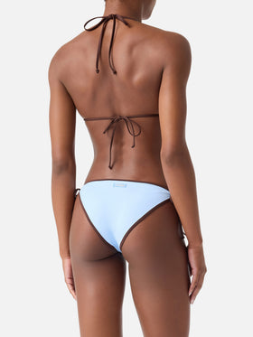 Leah Virgo brown bikini with light blue contrast trims