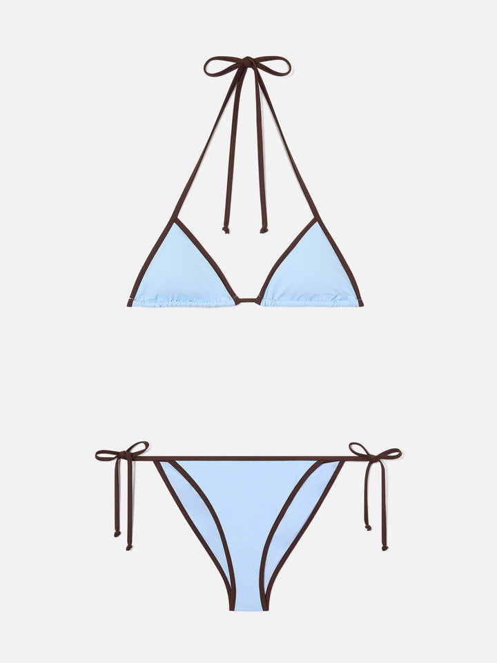 Bikini marrón Leah Virgo con ribetes en contraste azul claro 