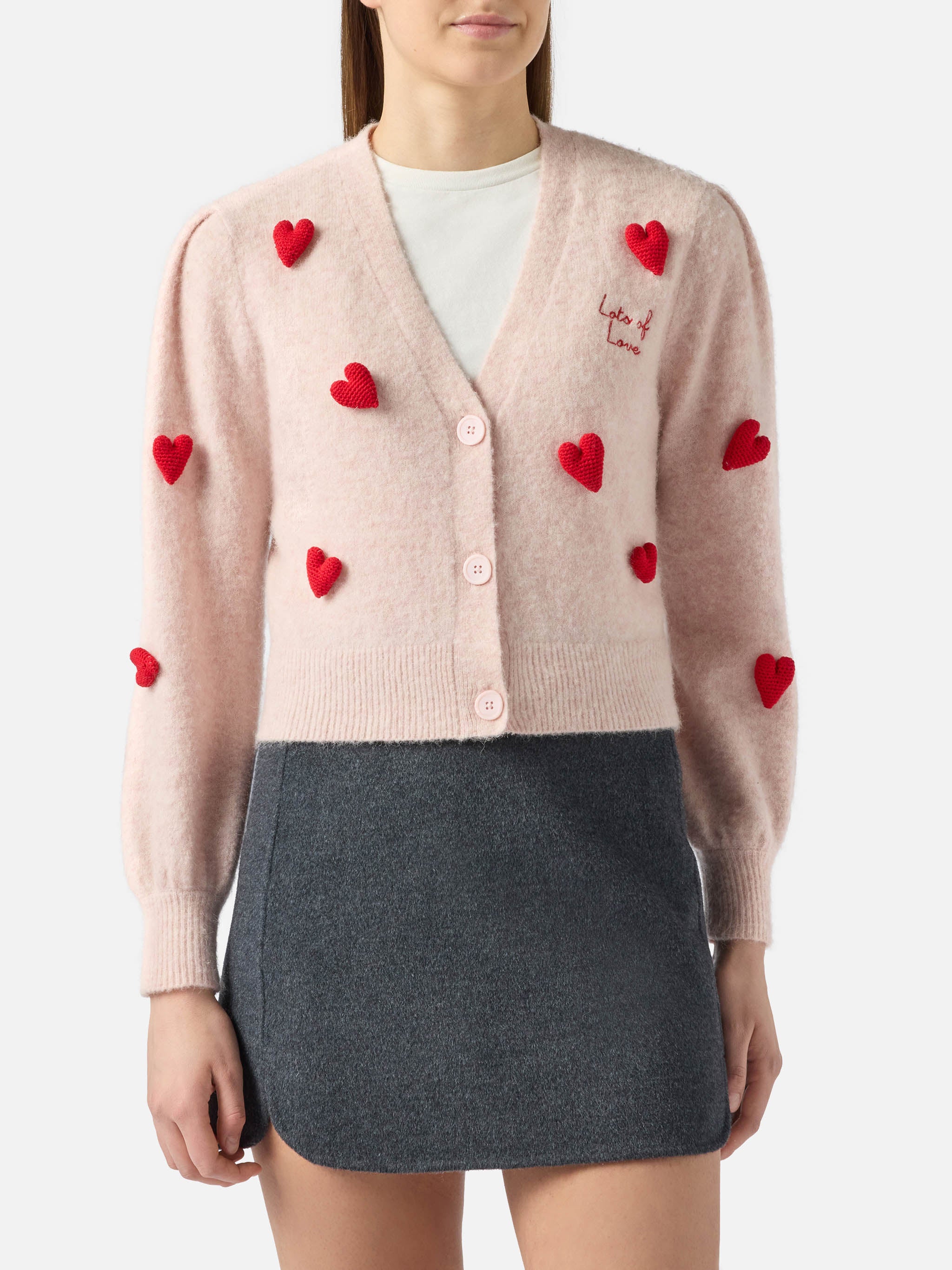 ⑰jours heureux original heart Cardigan court Lyza Soft avec patchs cœur en crochet – MC2 Saint Barth