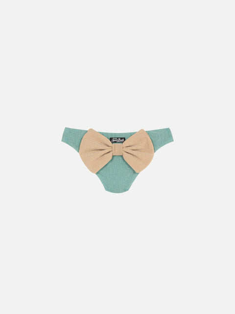Madame water green lurex swim briefs with bow - MC2 Saint Barth