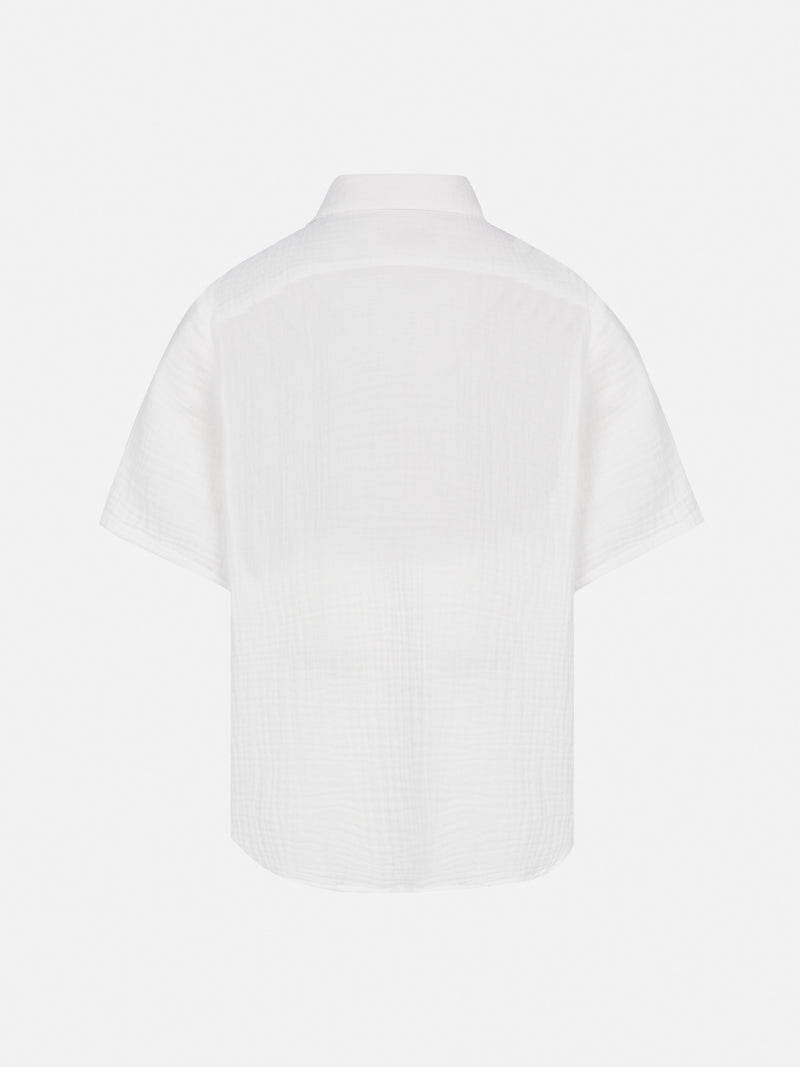 White cotton gauze polo shirt Madeira