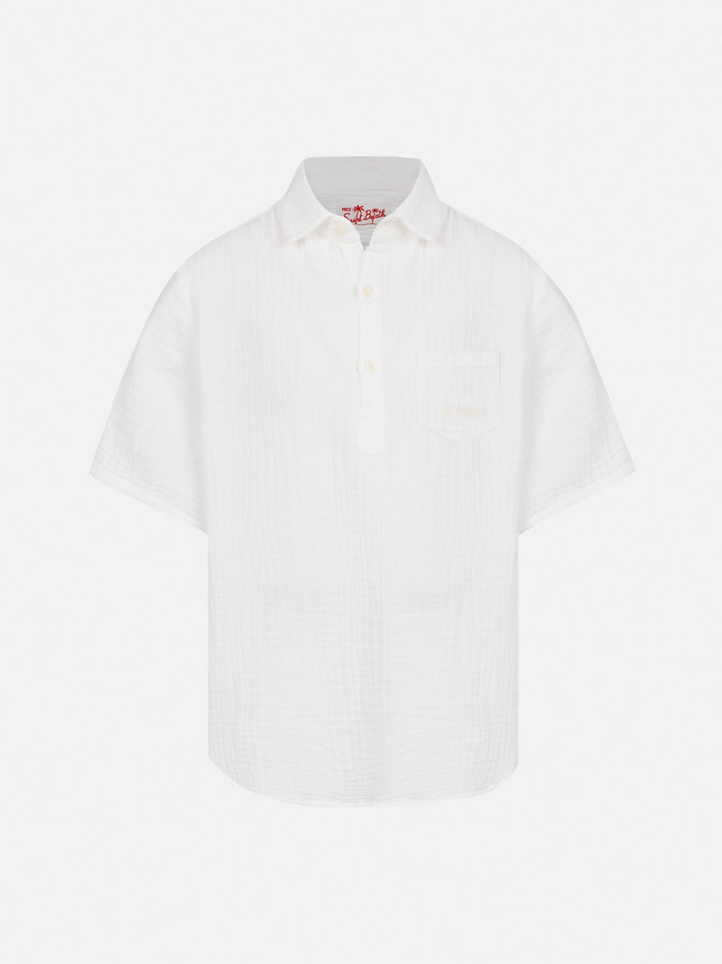 White cotton gauze polo shirt Madeira