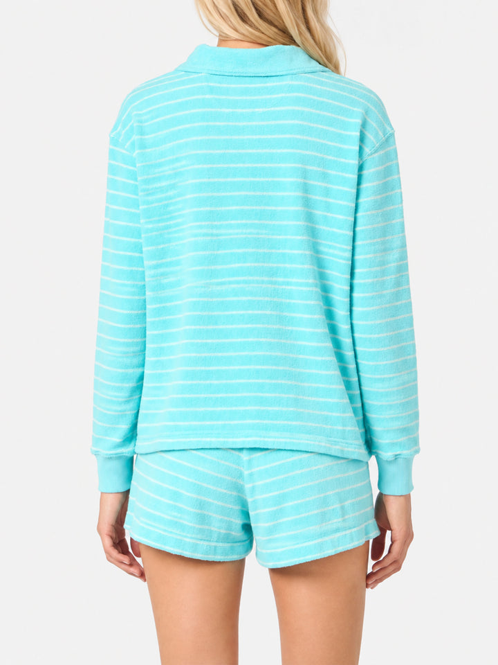 Hellblaues gestreiftes Sweatshirt aus Frottee Magda 