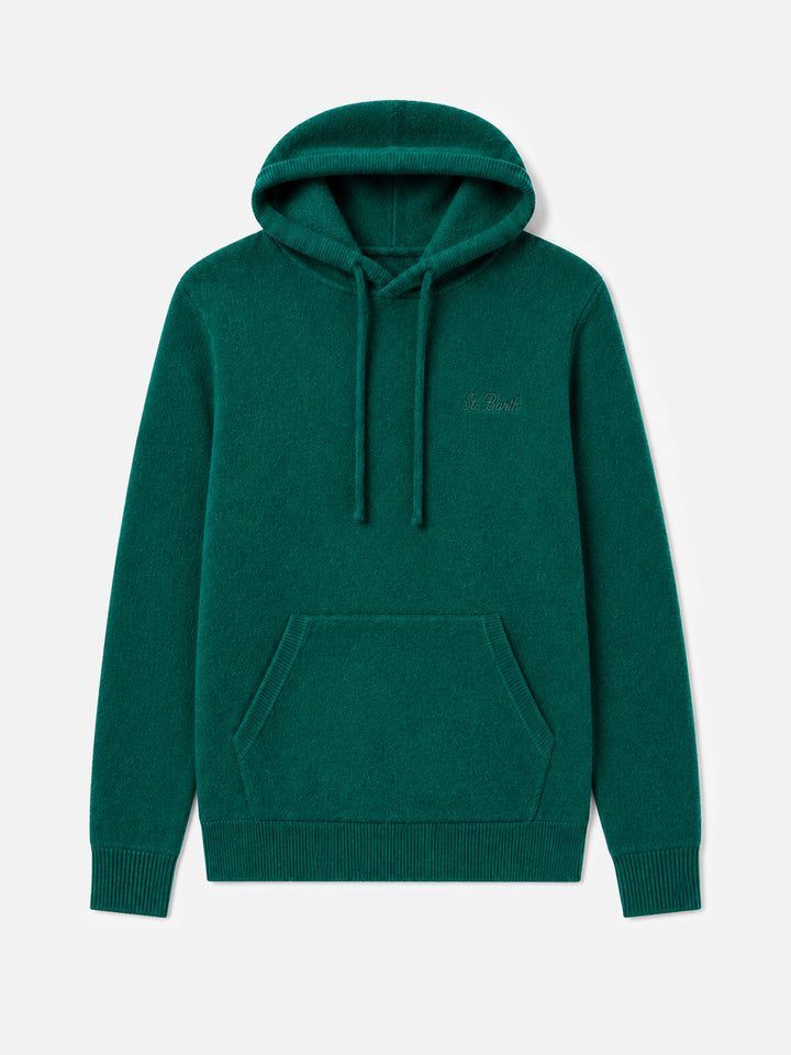 Dark green Mahony lambswool crewneck sweater with logo embroidery