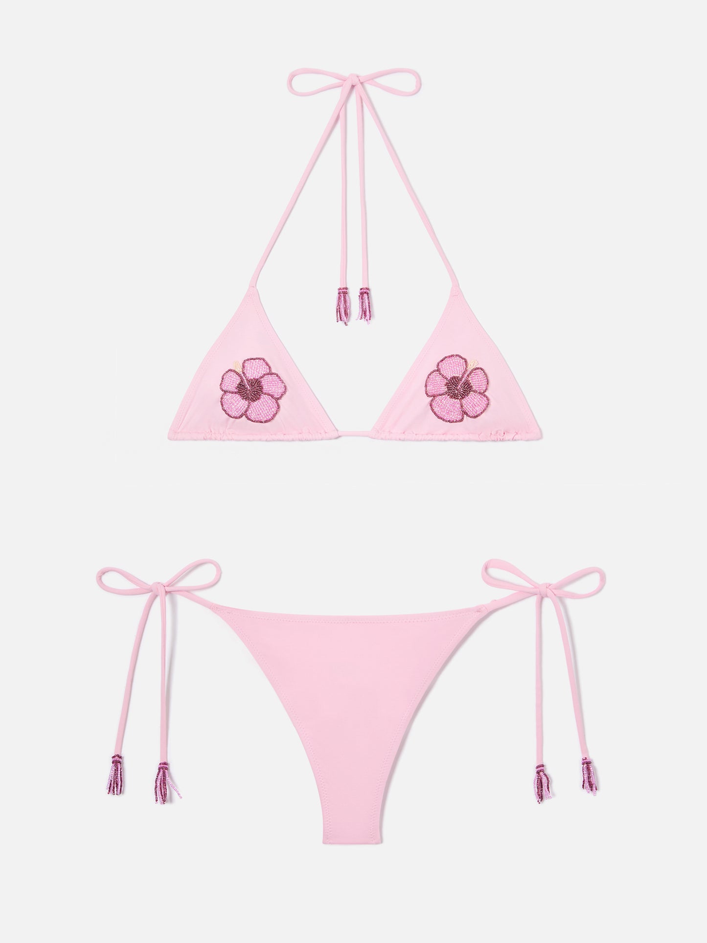 Bikini Maleah triangle in pink with floral bead embellishments