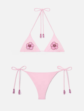 Bikini Maleah triangle in pink with floral bead embellishments