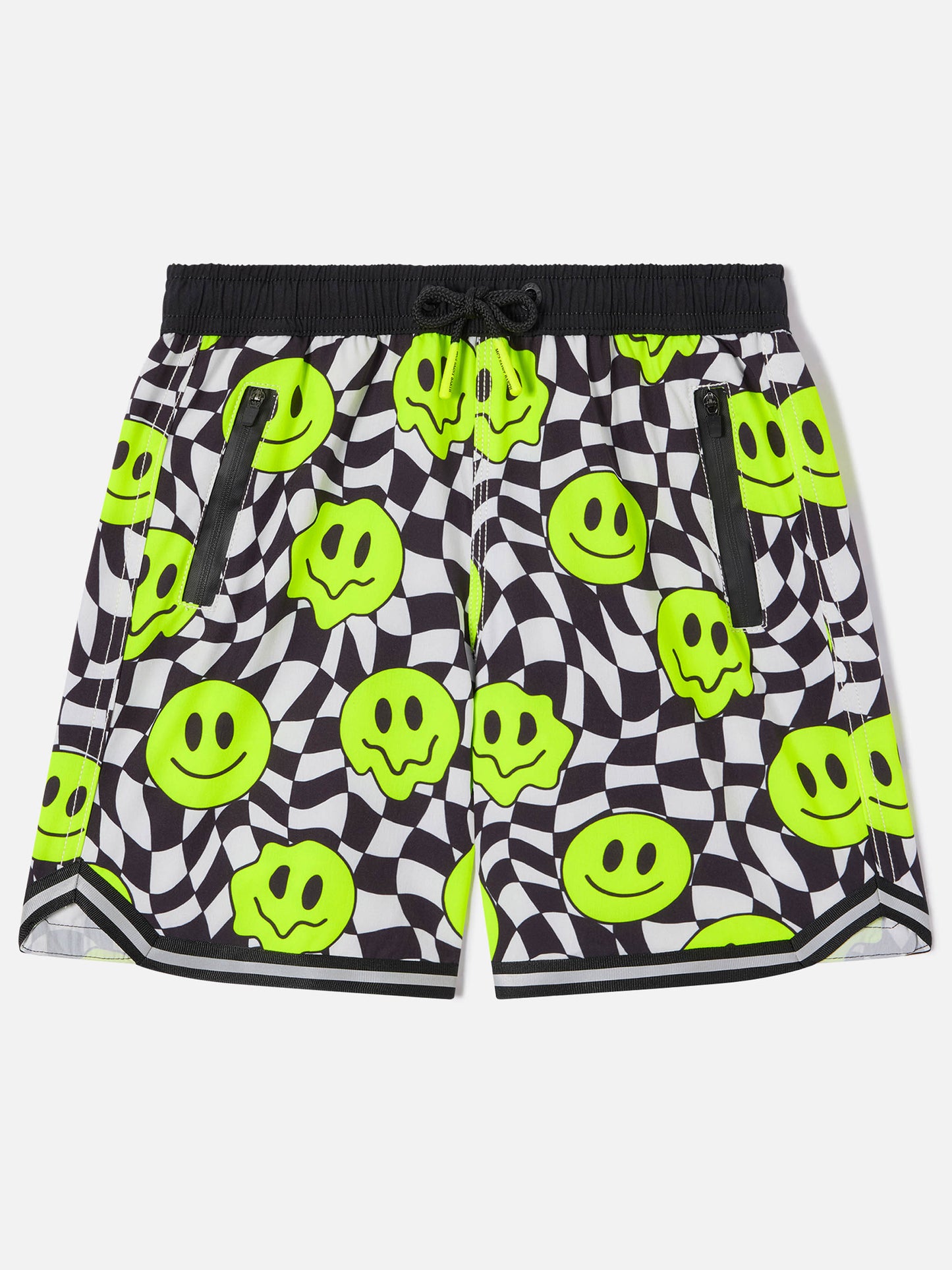 Boy long swim shorts with groovy smile pattern