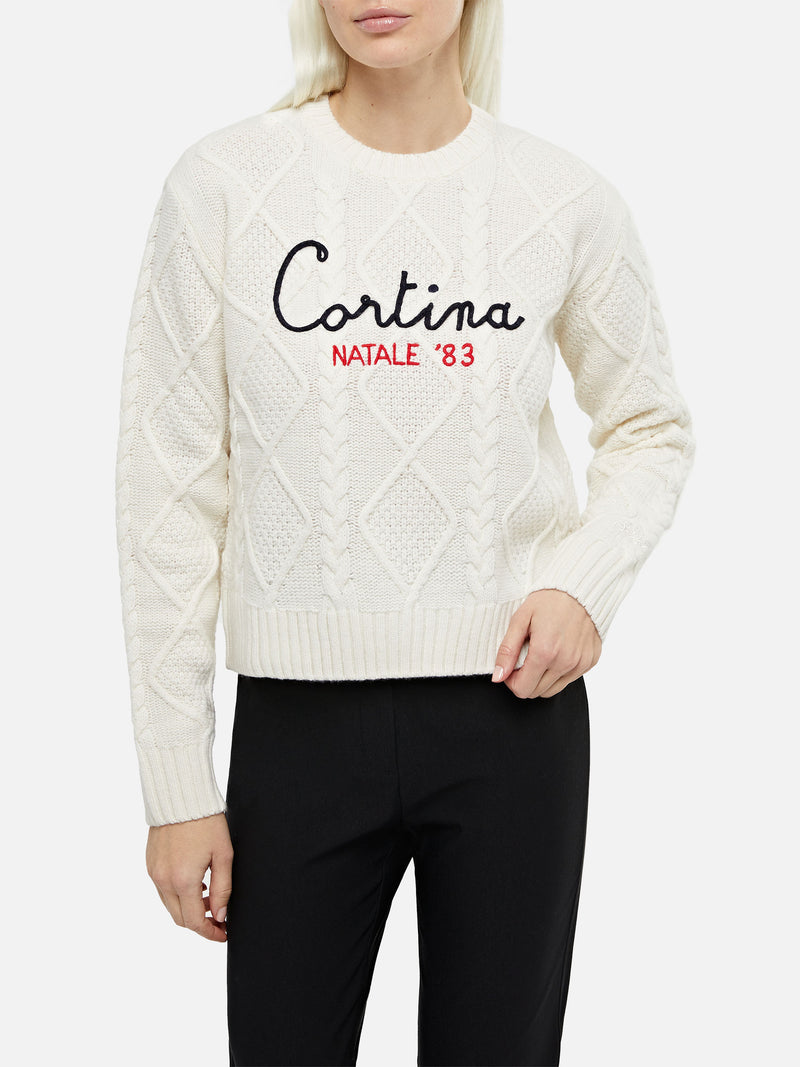 Woman crewneck cable-knit sweater Malmo with Cortina Natale '83 | VACANZE DI NATALE '83