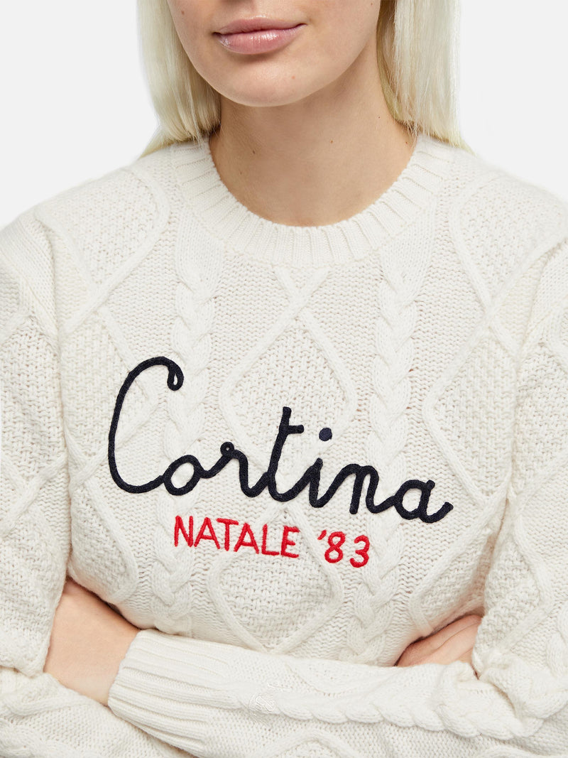 Woman crewneck cable-knit sweater Malmo with Cortina Natale '83 | VACANZE DI NATALE '83