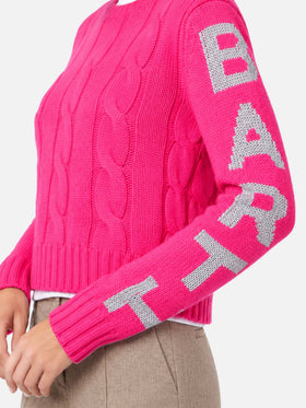 Maglione Malmo intrecciato fucsia fluo con jacquard lurex