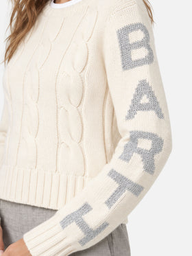 Pull ras-du-cou tressé blanc Malmo avec détails en lurex 