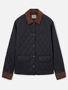 Navy blue Margaux cotton blend waxed quilted jacket