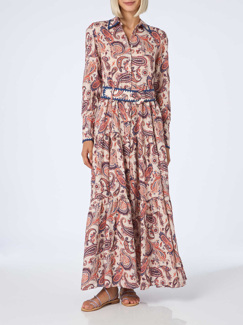 Woman linen dress Marbella with paisley print