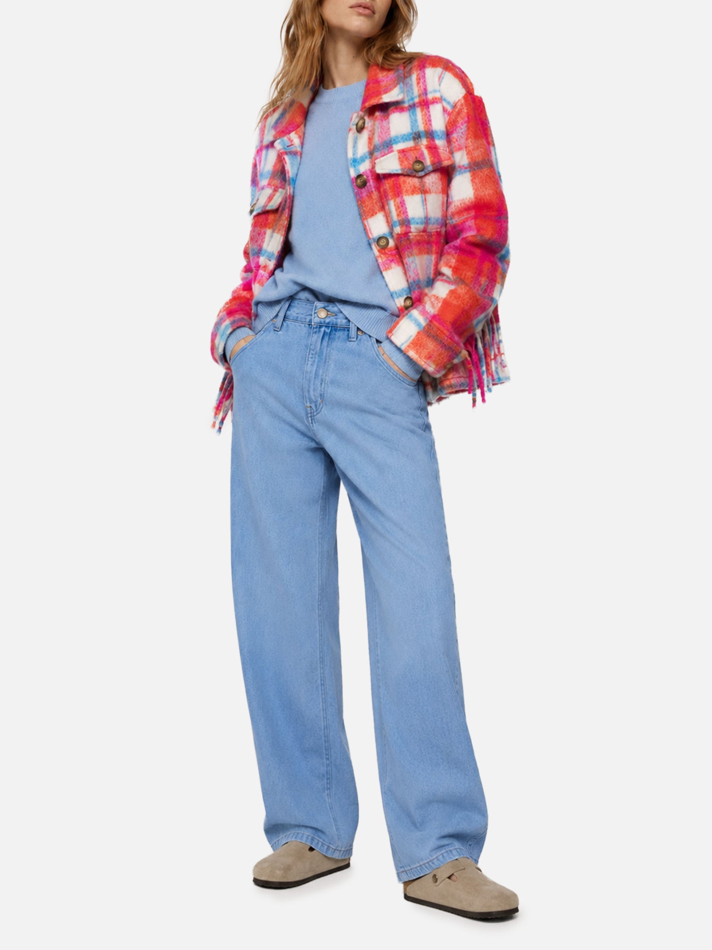 Marceline tartan overshirt jacket with fringes