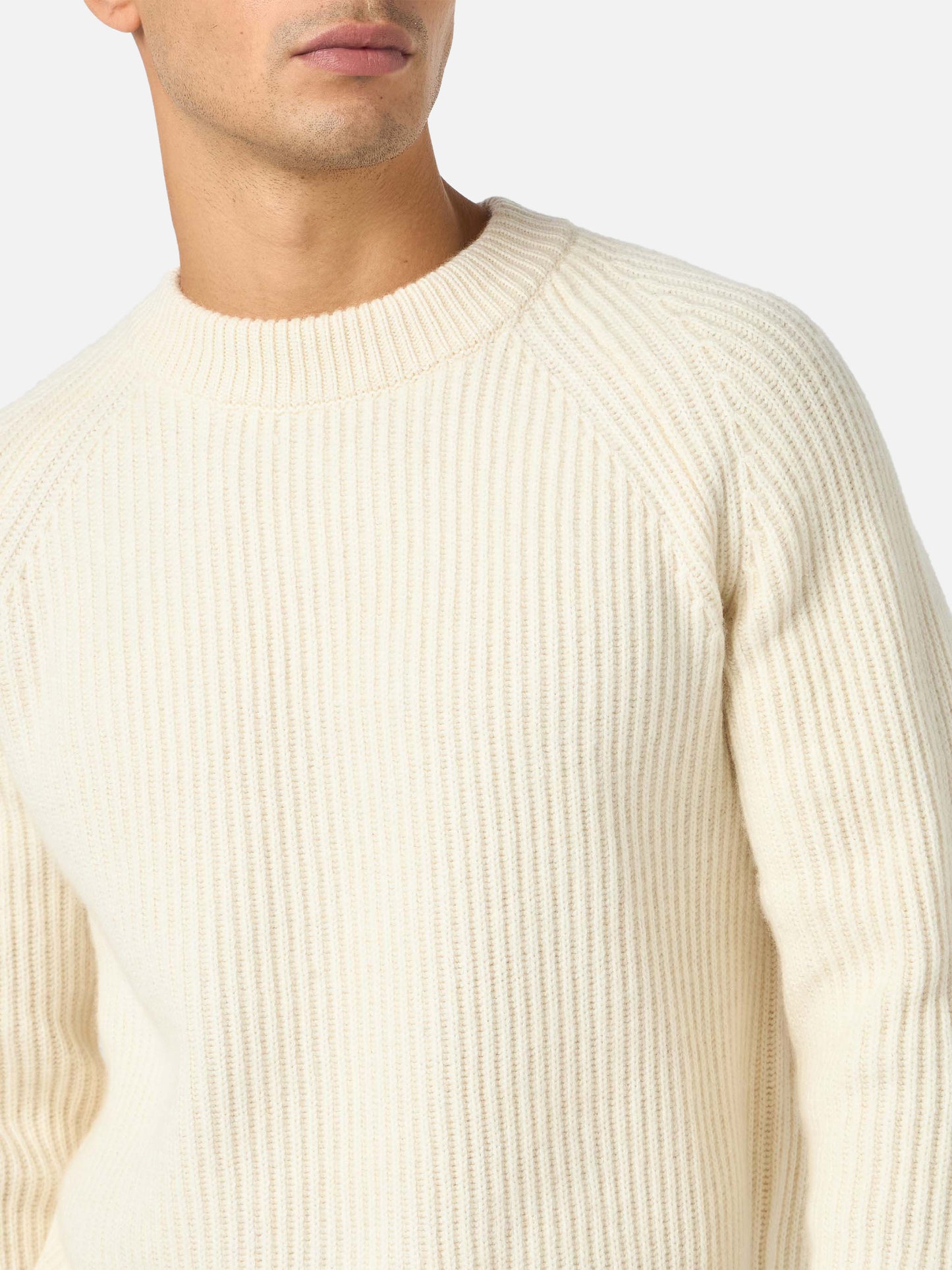 Maglione bianco a coste Marine in MISTO CASHMERE