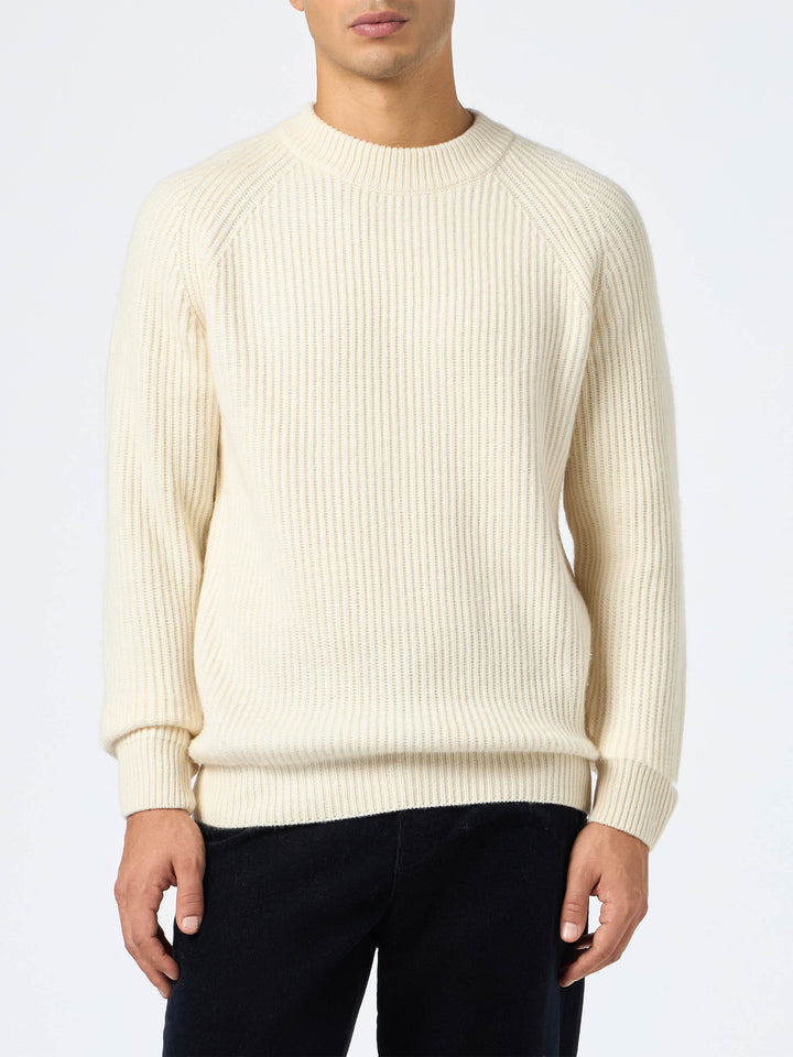 Weißer Rippenpullover aus Kaschmirmischung für Herren Marine