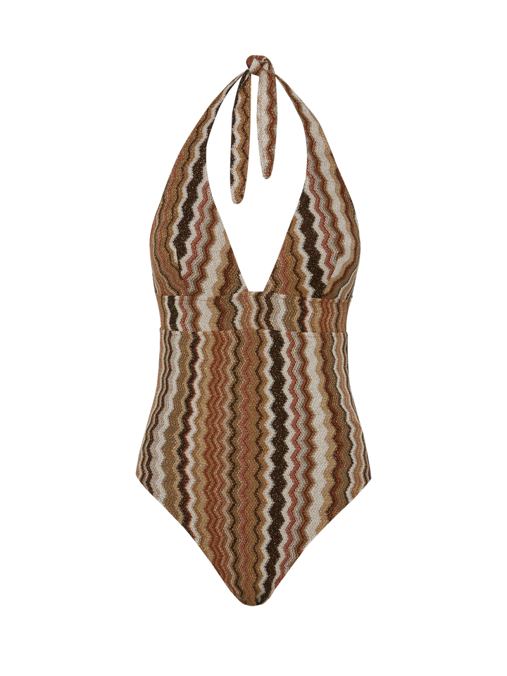 Marylin raschel chevron one-piece swimsuit
