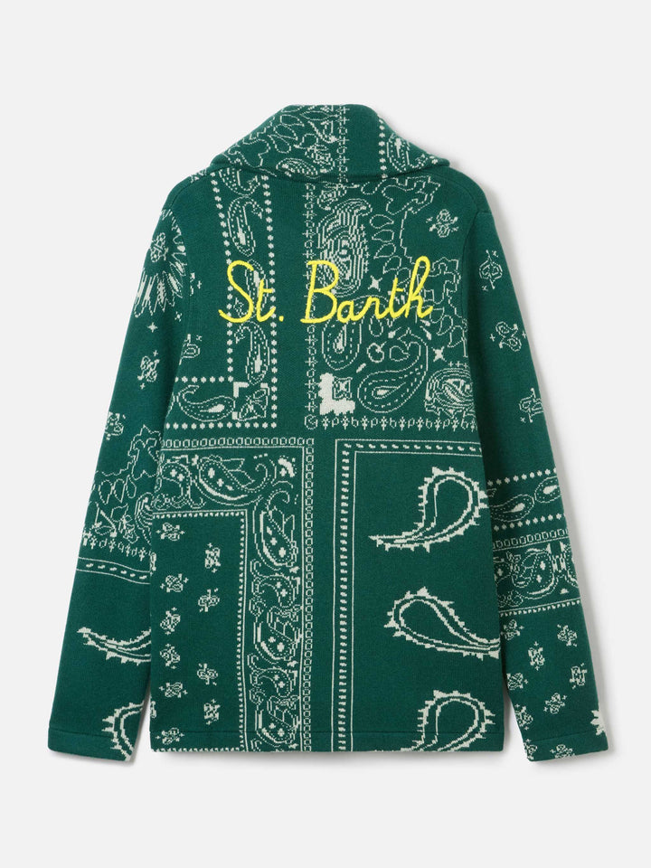Dark green Max knit jacket with bandanna print