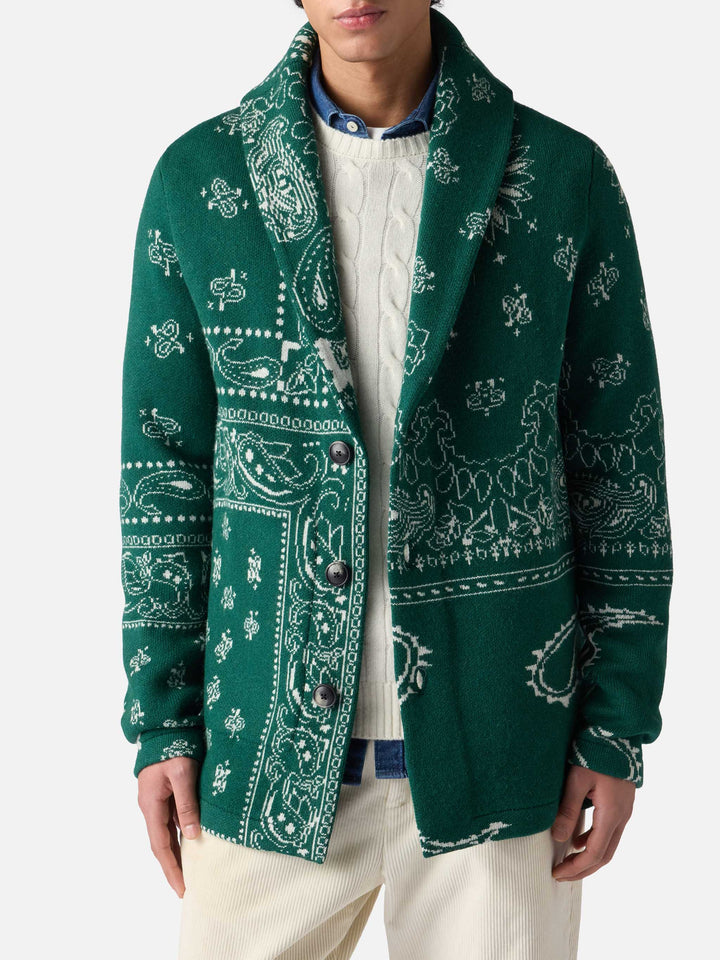 Man knit jacket with bandanna print