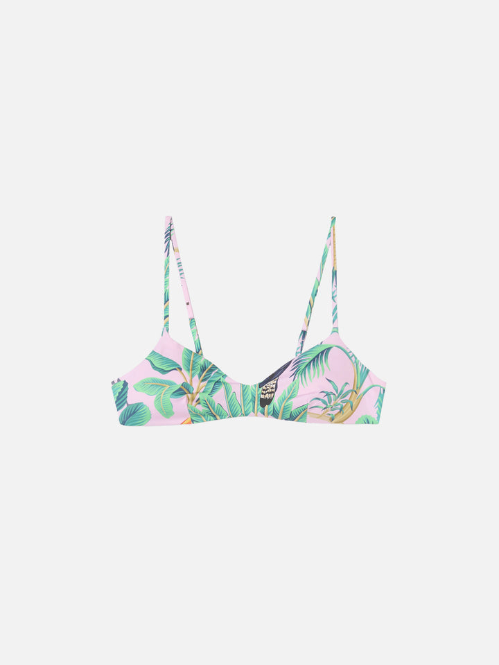 Bralette rosa con stampa tropicale