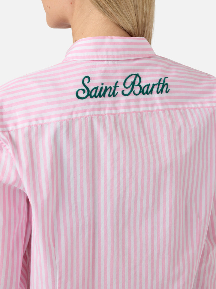 Camicia Meredith in cotone a righe rosa con ricamo Saint Barth
