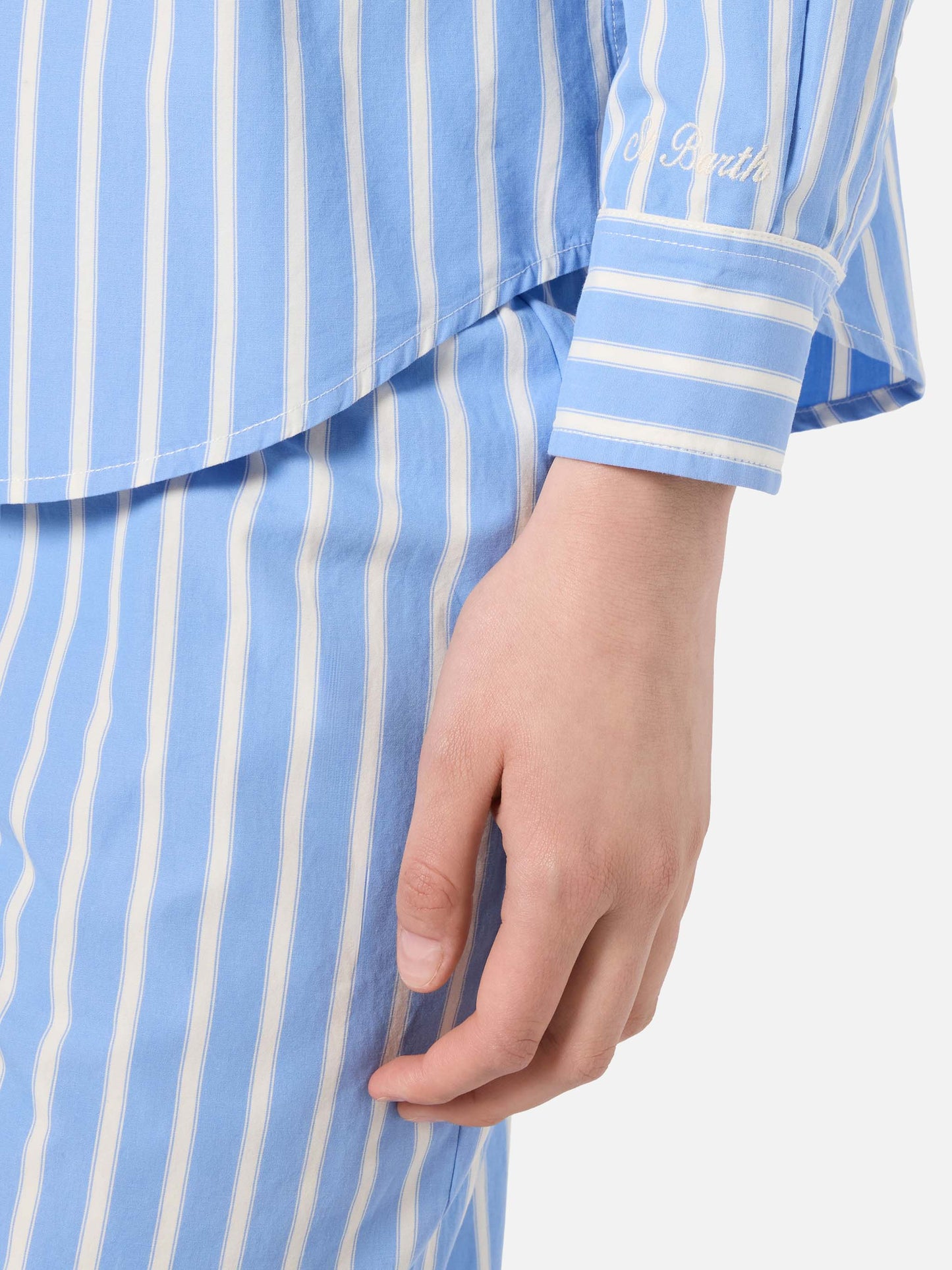 Camicia Meredith in cotone a righe azzurre con ricamo Saint Barth