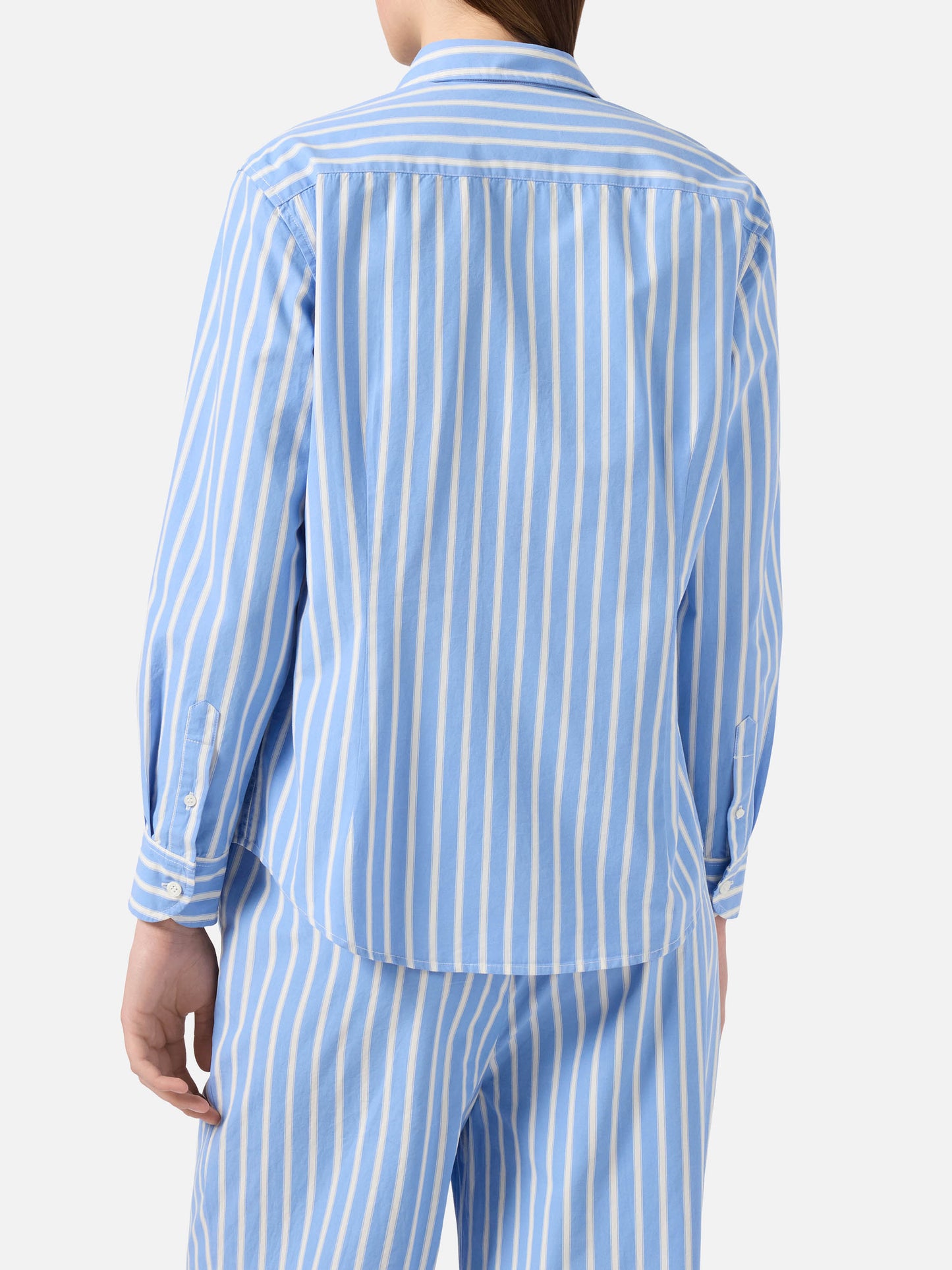 Camicia Meredith in cotone a righe azzurre con ricamo Saint Barth