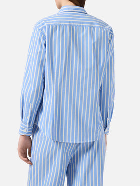 Camicia Meredith in cotone a righe azzurre con ricamo Saint Barth
