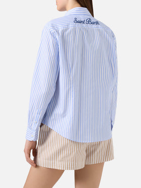 Camicia Meredith in cotone a righe blu con ricamo Saint Barth