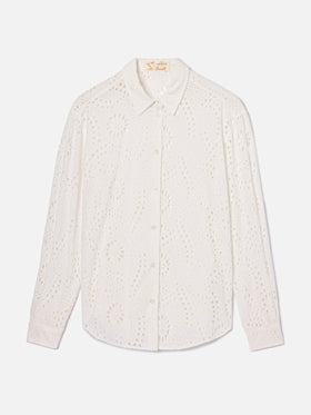 Camicia Meredith in cotone sangallo bianco con motivo floreale