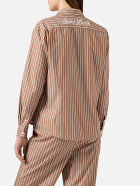 Meredith cotton shirt with brown stripes and Saint Barth embroidery