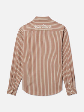 Meredith cotton shirt with brown stripes and Saint Barth embroidery