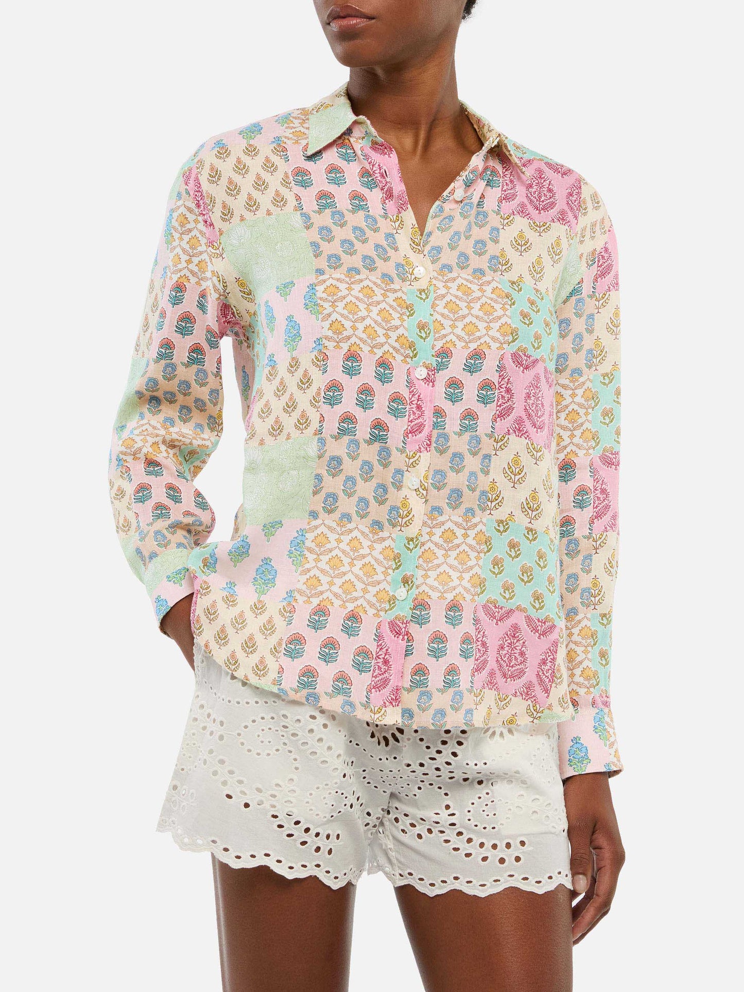 Klassisches Leinenhemd „Meredith“ mit floralem Patch-Print