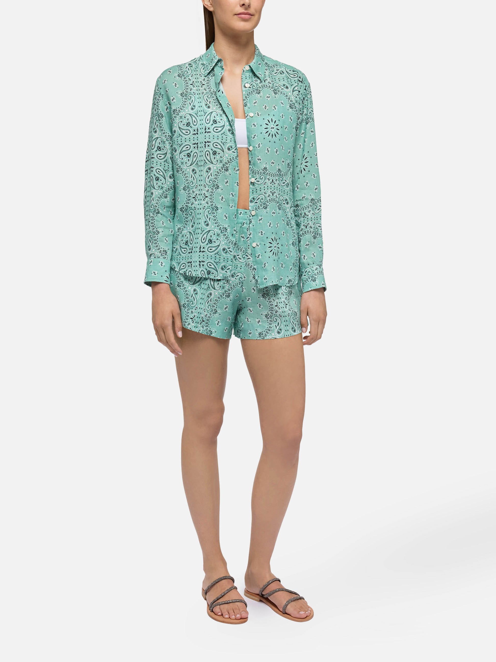 Meredith linen classic shirt with bandanna print - MC2 Saint Barth