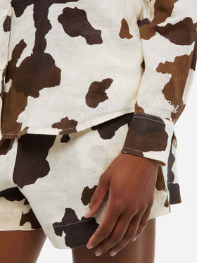 Camicia classica in lino Meredith con stampa muccata